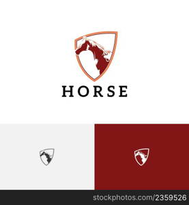 Equine Equestrian Shield Horse Engraving Style Vintage Retro Logo Template