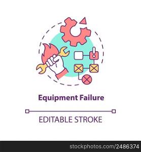 Equipment failure concept icon. Machine breakage. Lean manufacturing disadvantage abstract idea thin line illustration. Isolated outline drawing. Editable stroke. Arial, Myriad Pro-Bold fonts used. Equipment failure concept icon