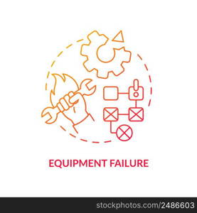 Equipment failure red gradient icon. Machine breakage and error. Lean manufacturing disadvantage abstract idea thin line illustration. Isolated outline drawing. Myriad Pro-Bold font used. Equipment failure red gradient icon