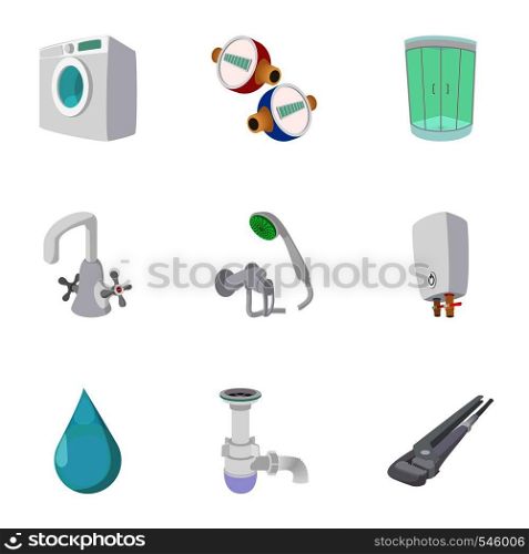 Equipment for bathroom icons set. Cartoon illustration of 9 equipment for bathroom vector icons for web. Equipment for bathroom icons set, cartoon style