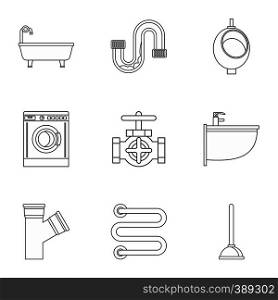 Equipment for bathroom icons set. Outline illustration of 9 equipment for bathroom vector icons for web. Equipment for bathroom icons set, outline style