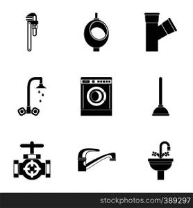 Equipment for bathroom icons set. Simple illustration of 9 equipment for bathroom vector icons for web. Equipment for bathroom icons set, simple style