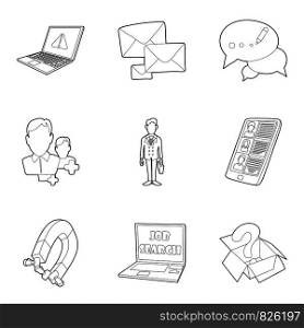 Equipment for business icons set. Outline set of 9 equipment for business vector icons for web isolated on white background. Equipment for business icons set, outline style