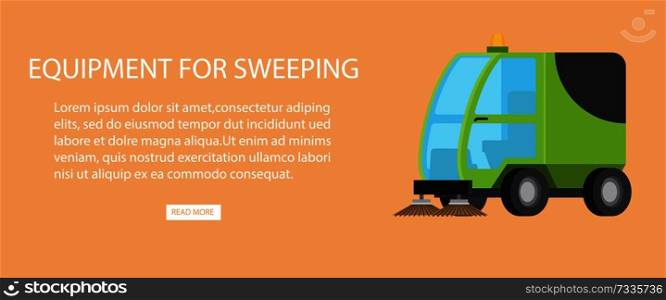 Equipment for sweeping web banner with text information vector illustration. Cleaning machinery device for gathering rubbish, clearance concept. Cleaning Machinery Device for Gathering Rubbish