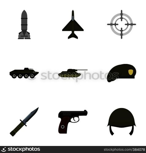Equipment for war icons set. Flat illustration of 9 equipment for war vector icons for web. Equipment for war icons set, flat style