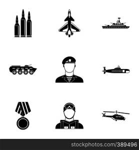 Equipment for war icons set. Simple illustration of 9 war vector icons for web. Equipment for war icons set, simple style