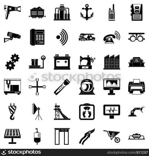 Equipment icons set. Simple style of 36 equipment vector icons for web isolated on white background. Equipment icons set, simple style
