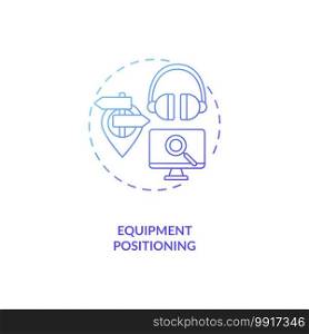 Equipment positioning concept icon. Control room ergonomics idea thin line illustration. High-quality adjustable chair and table. Keyboard, mouse and monitor. Vector isolated outline RGB color drawing. Equipment positioning concept icon