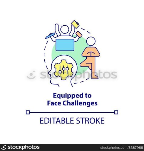 Equipped to face challenges concept icon. Benefit of workplace adaptability abstract idea thin line illustration. Isolated outline drawing. Editable stroke. Arial, Myriad Pro-Bold fonts used. Equipped to face challenges concept icon