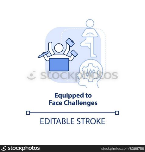 Equipped to face challenges light blue concept icon. Workplace adaptability benefit abstract idea thin line illustration. Isolated outline drawing. Editable stroke. Arial, Myriad Pro-Bold fonts used. Equipped to face challenges light blue concept icon