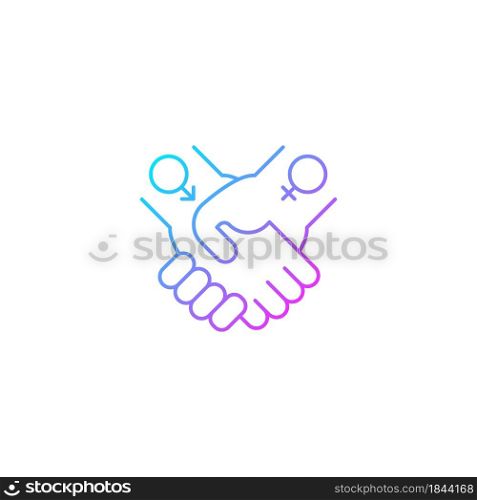 Equitable relationships gradient linear vector icon. Partnership between women and men. Achieve gender equality. Thin line color symbol. Modern style pictogram. Vector isolated outline drawing. Equitable relationships gradient linear vector icon