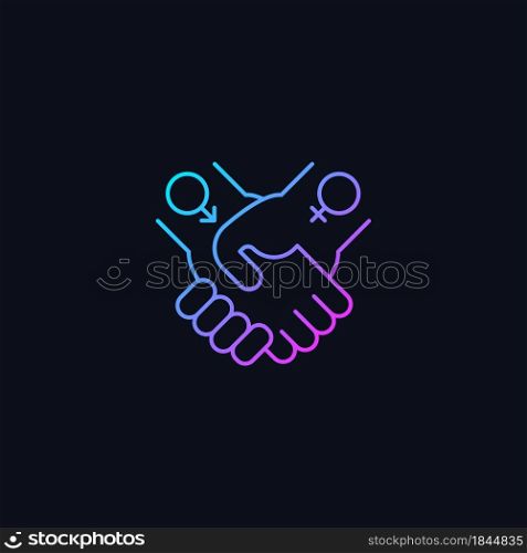 Equitable relationships gradient vector icon for dark theme. Partnership between women and men. Achieve gender equality. Thin line color symbol. Modern style pictogram. Vector isolated outline drawing. Equitable relationships gradient vector icon for dark theme