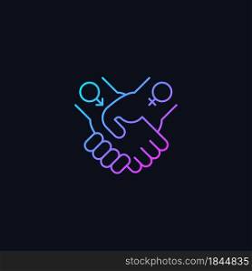 Equitable relationships gradient vector icon for dark theme. Partnership between women and men. Achieve gender equality. Thin line color symbol. Modern style pictogram. Vector isolated outline drawing. Equitable relationships gradient vector icon for dark theme