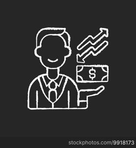 Equity chalk white icon on black background. Ownership of assets that may have debts or liabilities attached to them. Different methods used for accounting. Isolated vector chalkboard illustration. Equity chalk white icon on black background