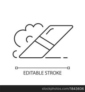 Eraser linear icon. Item for rubbing away pencil marks from paper. Scraping off ink. Thin line customizable illustration. Contour symbol. Vector isolated outline drawing. Editable stroke. Eraser linear icon