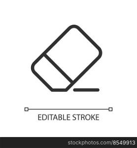 Eraser pixel perfect linear ui icon. Remove image part. Picture, video repair. Photo editor. GUI, UX design. Outline isolated user interface element for app and web. Editable stroke. Arial font used. Eraser pixel perfect linear ui icon