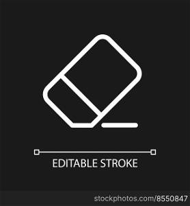 Eraser pixel perfect white linear ui icon for dark theme. Remove image part. Picture and video. Vector line pictogram. Isolated user interface symbol for night mode. Editable stroke. Arial font used. Eraser pixel perfect white linear ui icon for dark theme