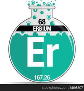 Erbium symbol on chemical round flask. Element number 68 of the Periodic Table of the Elements - Chemistry. Vector image