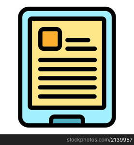 Ereader icon. Outline ereader vector icon color flat isolated. Ereader icon color outline vector