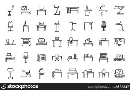 Ergonomic workplace icons set outline vector. Body chair. Comfort computer. Ergonomic workplace icons set outline vector. Body chair