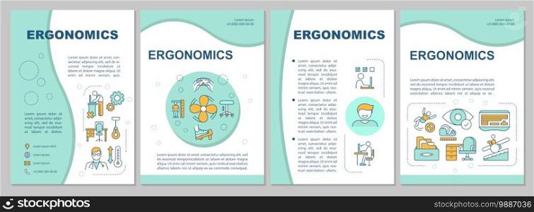Ergonomics brochure template. Heal body injuries and disorders. Flyer, booklet, leaflet print, cover design with linear icons. Vector layouts for magazines, annual reports, advertising posters. Ergonomics brochure template