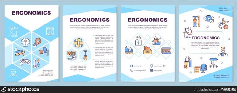 Ergonomics brochure template. Prevent injuries and disorders. Flyer, booklet, leaflet print, cover design with linear icons. Vector layouts for magazines, annual reports, advertising posters. Ergonomics brochure template