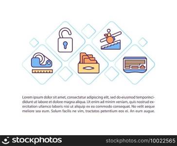 Ergonomics concept icon with text. Posture problems because of working process. Health care tips. PPT page vector template. Brochure, magazine, booklet design element with linear illustrations. Ergonomics concept icon with text