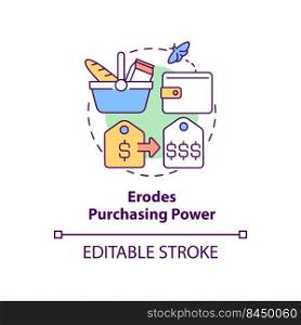 Erodes purchasing power concept icon. Consumer price index. Effect of inflation abstract idea thin line illustration. Isolated outline drawing. Editable stroke. Arial, Myriad Pro-Bold fonts used. Erodes purchasing power concept icon