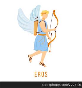 Eros flat vector illustration. God of love and attraction. Ancient Greek deity. Divine mythological figure. Isolated cartoon character on white background. Eros flat vector illustration