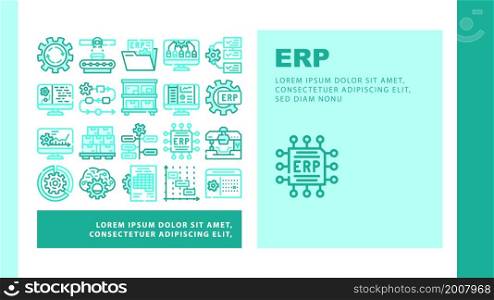 Erp Enterprise Resource Planning Landing Web Page Header Banner Template Vector Erp Working Process And Goods Production Control, Time Intervals And Deadline, Reporting System Illustration. Erp Enterprise Resource Planning Landing Header Vector