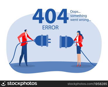 Error 404 landing page people holding unplugged cable, Page not found website concept vector illustrator.