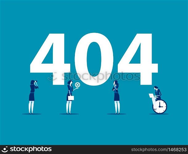 Error 404 page. Concept business vector illustration. Searching , Analysis, repair, Time, Flat business cartoon.