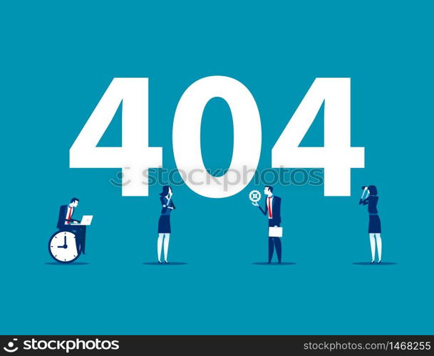 Error 404 page. Concept business vector illustration. Searching , Analysis, repair, Time, Flat business cartoon.