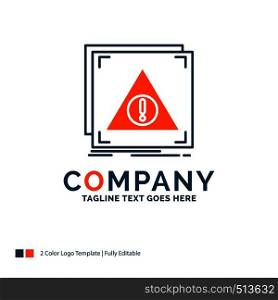 Error, Application, Denied, server, alert Logo Design. Blue and Orange Brand Name Design. Place for Tagline. Business Logo template.