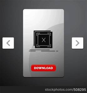 error, application, message, problem, server Glyph Icon in Carousal Pagination Slider Design & Red Download Button. Vector EPS10 Abstract Template background