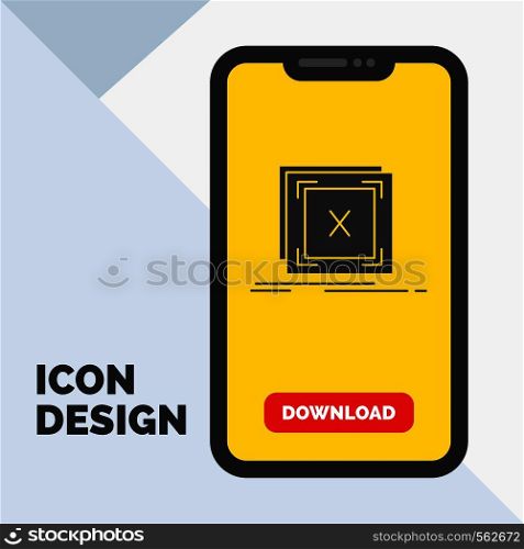 error, application, message, problem, server Glyph Icon in Mobile for Download Page. Yellow Background. Vector EPS10 Abstract Template background