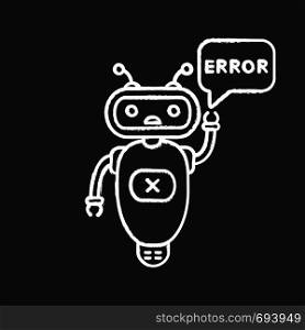 Error chatbot chalk icon. Talkbot with error in speech bubble. Online customer support. Virtual assistant. Modern robot. Isolated vector chalkboard illustration. Error chatbot chalk icon
