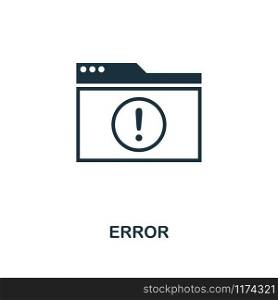 Error icon. Monochrome style design from internet security collection. UI. Pixel perfect simple pictogram error icon. Web design, apps, software, print usage.. Error icon. Monochrome style design from internet security icon collection. UI. Pixel perfect simple pictogram error icon. Web design, apps, software, print usage.