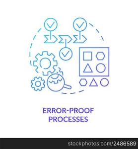 Error proof processes blue gradient icon. Prevent fails. Machine industry. Lean manufacturing principle abstract idea thin line illustration. Isolated outline drawing. Myriad Pro-Bold font used. Error proof processes blue gradient icon