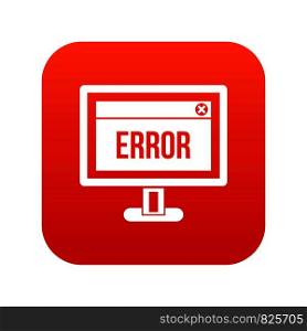 Error sign on a computer monitor icon digital red for any design isolated on white vector illustration. Error sign on a computer monitor icon digital red