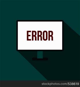 Error sign on a monitor icon in flat style on a blue background. Error sign on a monitor icon, flat style