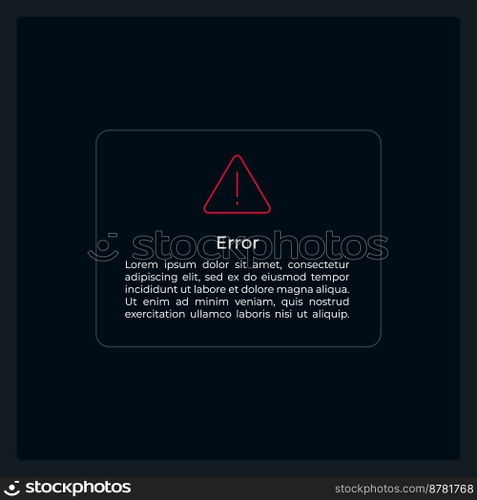 Error warning info UI element template. Editable isolated vector dashboard component. Flat user interface. Visual data presentation. Web design widget for mobile application with dark theme. Error warning info UI element template