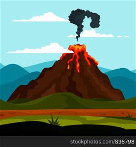 Eruption of volcano background. Flat illustration of eruption of volcano vector background for web design. Eruption of volcano background, flat style