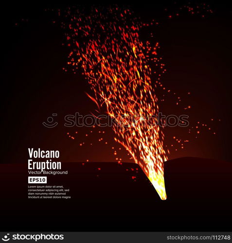 Eruption Volcano Vector. Thunderstorm Sparks. Big And Heavy Explosion From The Mountain. Spewing Glowing Red Hot Lava.. Eruption Volcano Vector. Thunderstorm Sparks. Big And Heavy Explosion From The Mountain. Spewing Glowing Red Hot Lava