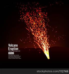 Eruption Volcano Vector. Thunderstorm Sparks. Big And Heavy Explosion From The Mountain. Spewing Glowing Red Hot Lava.. Eruption Volcano Vector. Thunderstorm Sparks. Big And Heavy Explosion From The Mountain. Spewing Glowing Red Hot Lava