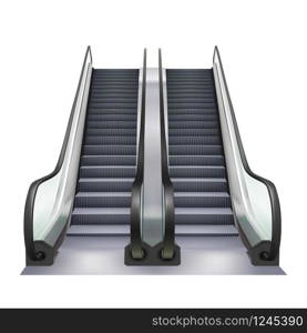 Escalator Two Way Direction Electric Device Vector. Speed Stairway Escalator Subway Tool For Transportation Human In Underground. Moving Ramp Stairs Concept Layout Realistic 3d Illustration. Escalator Two Way Direction Electric Device Vector