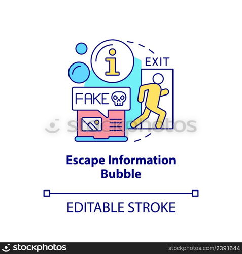 Escape information bubble concept icon. Alternative source. Fighting misinformation abstract idea thin line illustration. Isolated outline drawing. Editable stroke. Arial, Myriad Pro-Bold fonts used. Escape information bubble concept icon