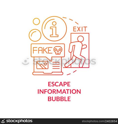 Escape information bubble red gradient concept icon. Alternative source. Fighting misinformation abstract idea thin line illustration. Isolated outline drawing. Myriad Pro-Bold font used. Escape information bubble red gradient concept icon