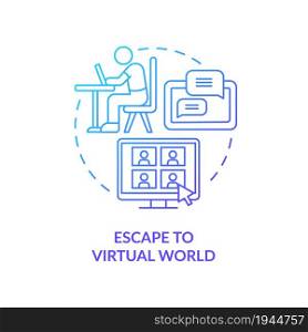 Escape to virtual world blue gradient concept icon. Virtual reality abstract idea thin line illustration. Gadget addiction. Happiness mindset obstacle. Vector isolated outline color drawing. Escape to virtual world blue gradient concept icon
