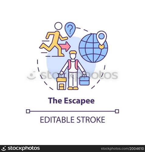 Escapee concept icon. Type of expats abstract idea thin line illustration. Person seeking for new place of living. Refugee and fugitive. Vector isolated outline color drawing. Editable stroke. Escapee concept icon